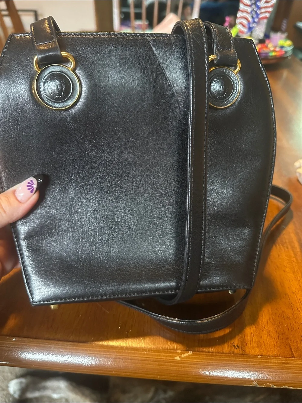 Versace Black Leather Shoulder Bag with Medallion Detail - Picture 3 of 5